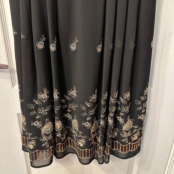 Coldwater Creek NWT 10 Black Metallic Embroidered Sequin Floral Fit Flare Dress - Picture 9 of 10